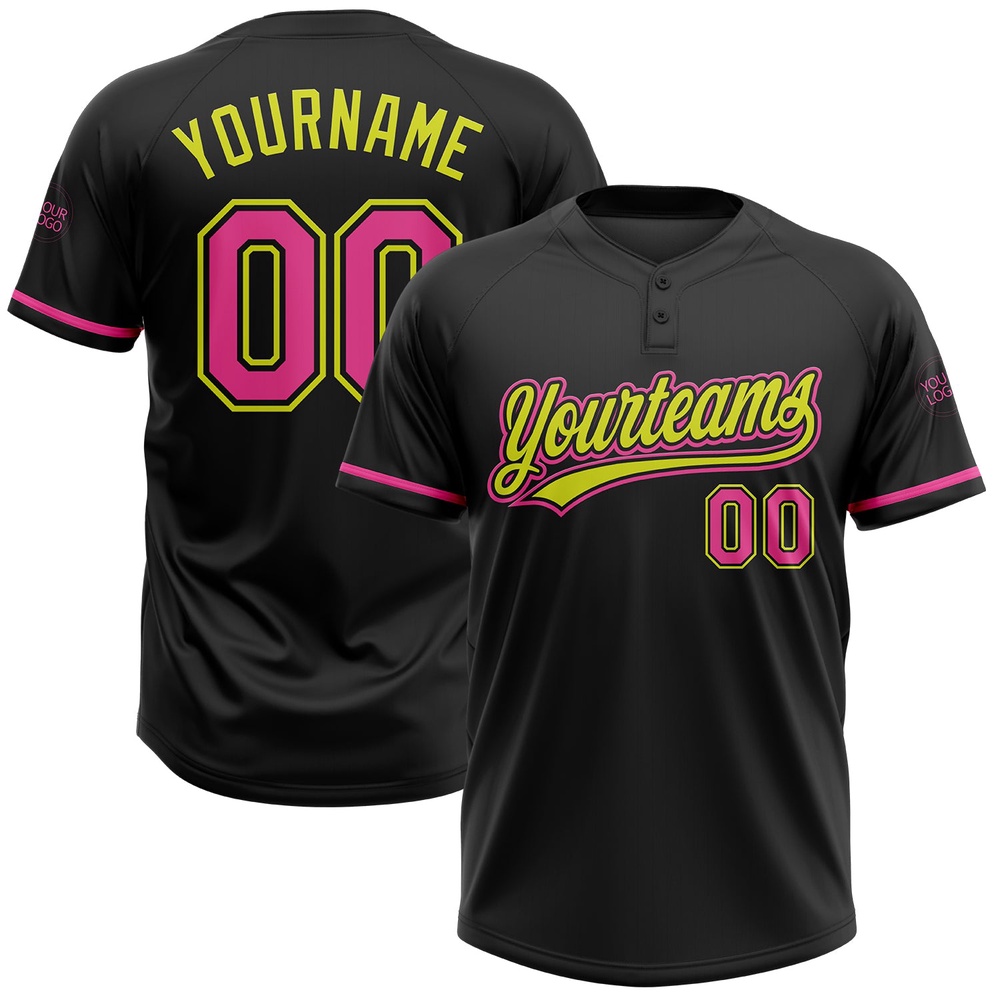 Black Pink Neon Yellow Two Button Unisex Softball Jersey, Custom Team Softball Jersey Black Pink Neon Yellow Two Button Unisex Softball Jersey, Custom Team Softball Jersey