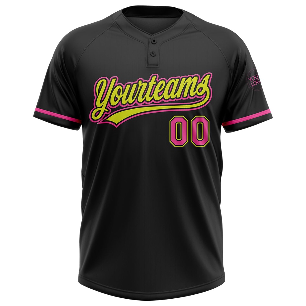 Black Pink Neon Yellow Two Button Unisex Softball Jersey, Custom Team Softball Jersey Black Pink Neon Yellow Two Button Unisex Softball Jersey, Custom Team Softball Jersey