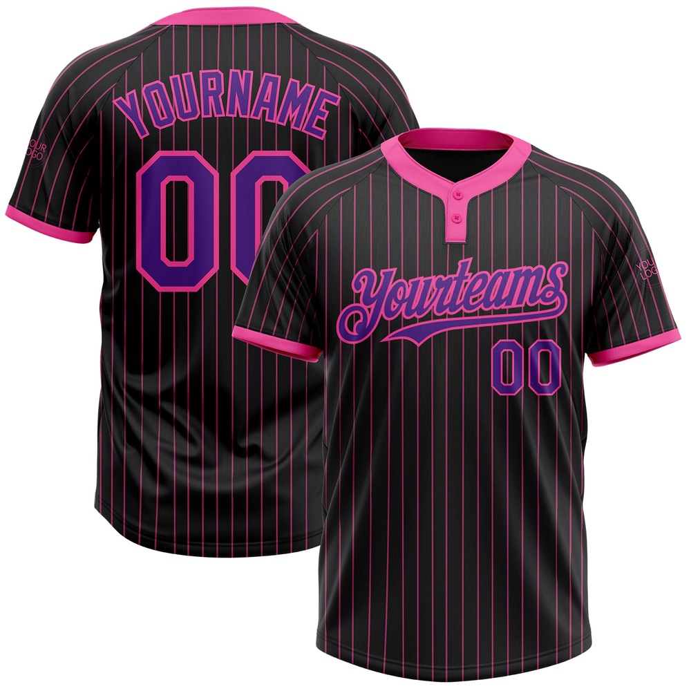 Black Pink Pinstripe Purple Two Button Unisex Softball Jersey, Custom Team Softball Jersey