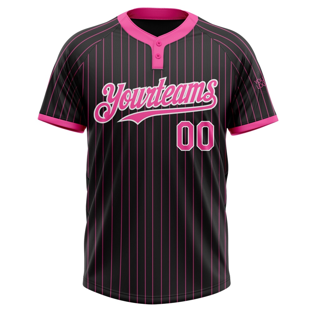 Black Pink Pinstripe White Two Button Unisex Softball Jersey, Custom Team Softball Jersey