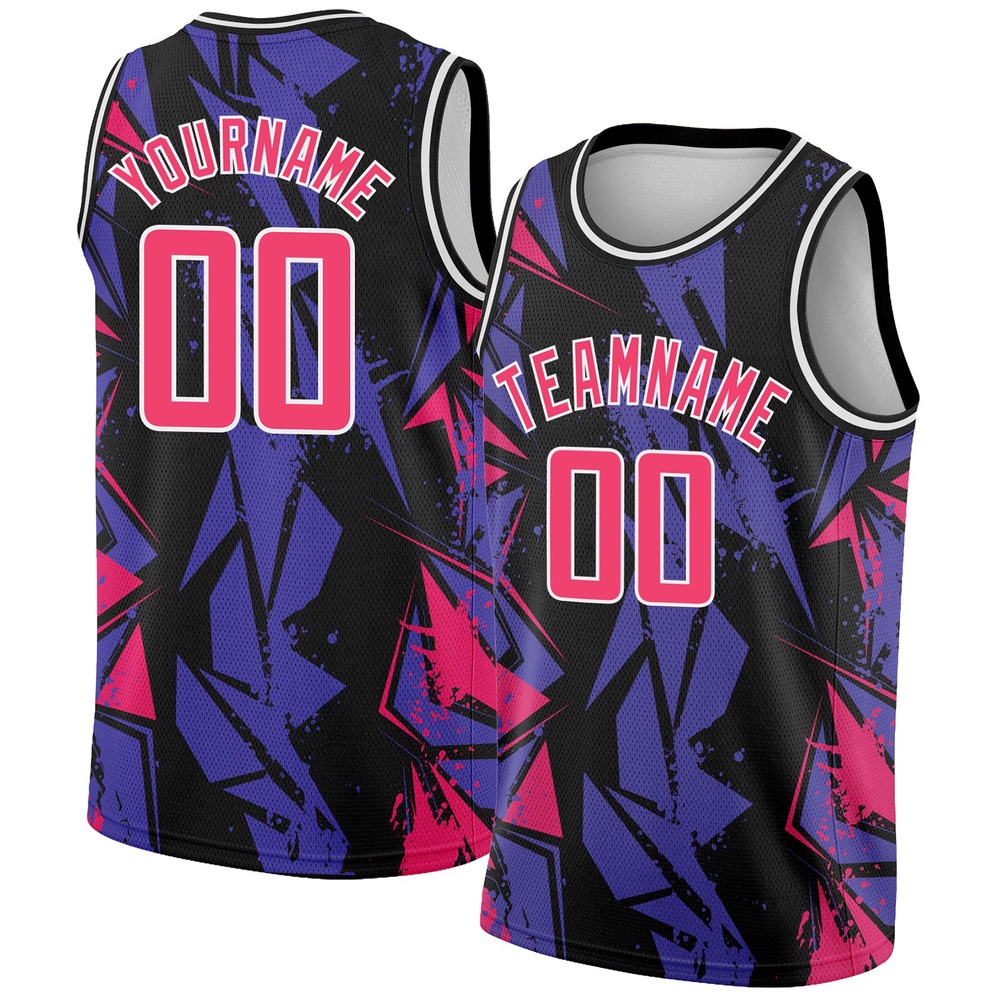 Black Pink Purple 3D Pattern Design Geometric Shapes Authentic Basketball Jersey, Custom Team Soccer Jersey Shirt