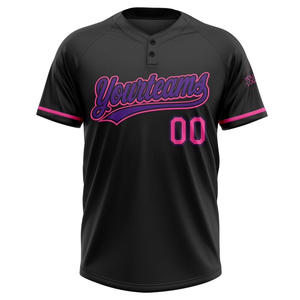 Black Pink Purple Two Button Unisex Softball Jersey, Custom Team Softball Jersey