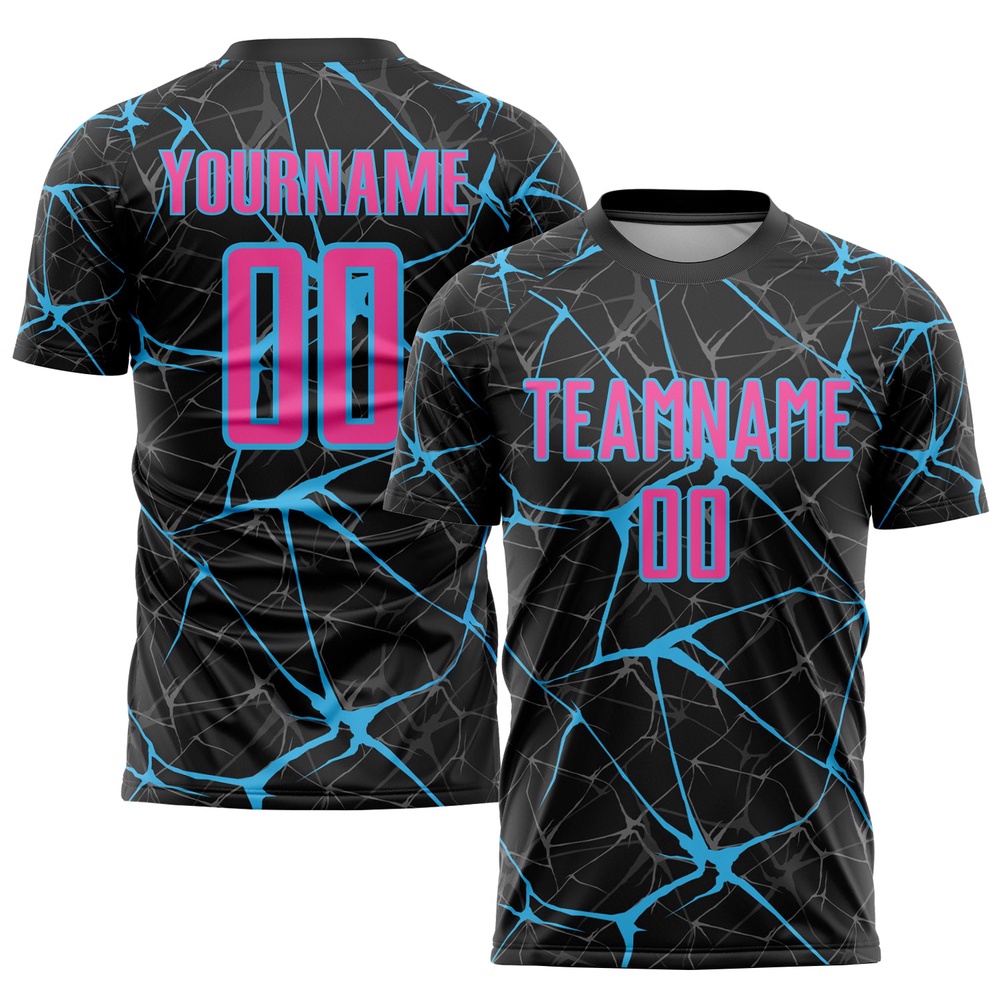 Black Pink Sky Blue Sublimation Soccer Uniform Jersey, Custom Team Soccer Jersey Shirt