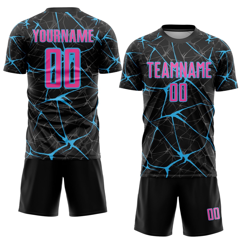 Black Pink Sky Blue Sublimation Soccer Uniform Jersey, Custom Team Soccer Jersey Shirt