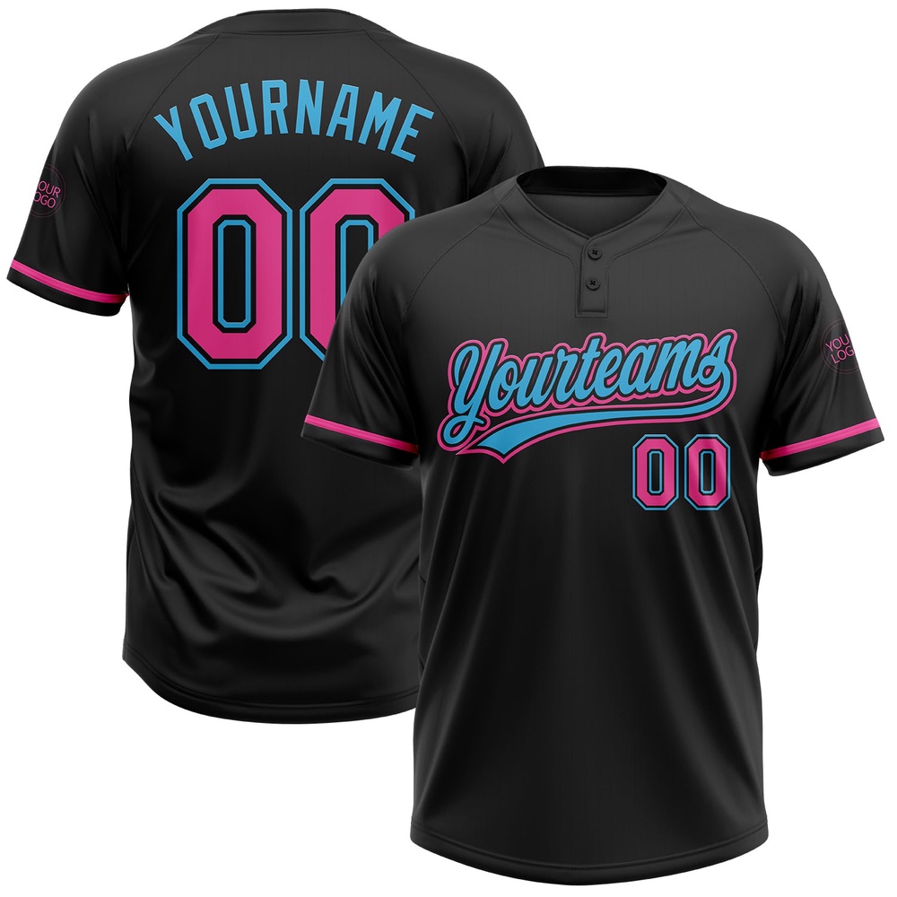 Black Pink Sky Blue Two Button Unisex Softball Jersey, Custom Team Softball Jersey