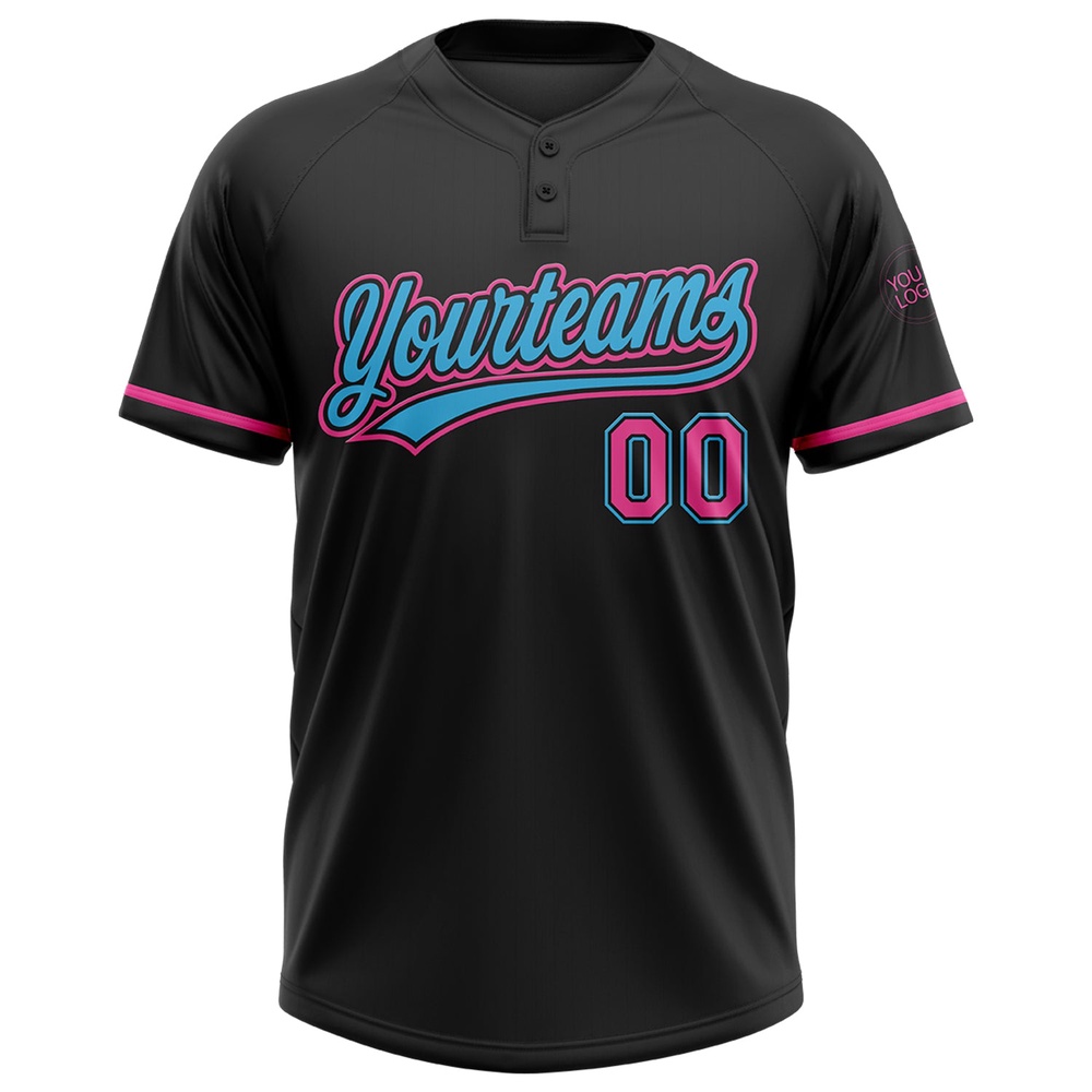 Black Pink Sky Blue Two Button Unisex Softball Jersey, Custom Team Softball Jersey