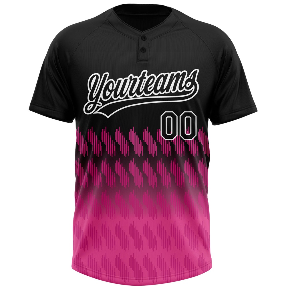 Black Pink White 3D Pattern Lines Two Button Unisex Softball Jersey, Custom Team Softball Jersey