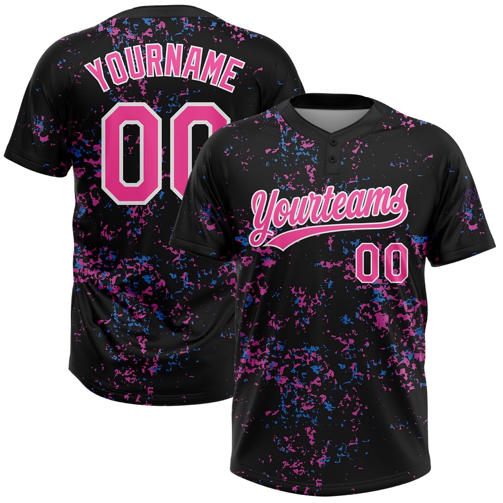 Black Pink White 3D Pattern Two Button Unisex Softball Jersey, Custom Team Softball Jersey