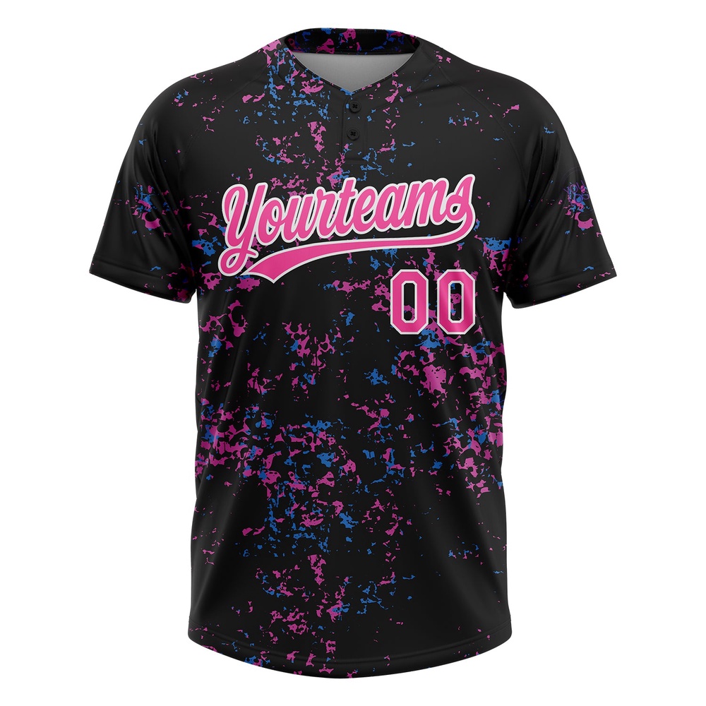 Black Pink White 3D Pattern Two Button Unisex Softball Jersey, Custom Team Softball Jersey