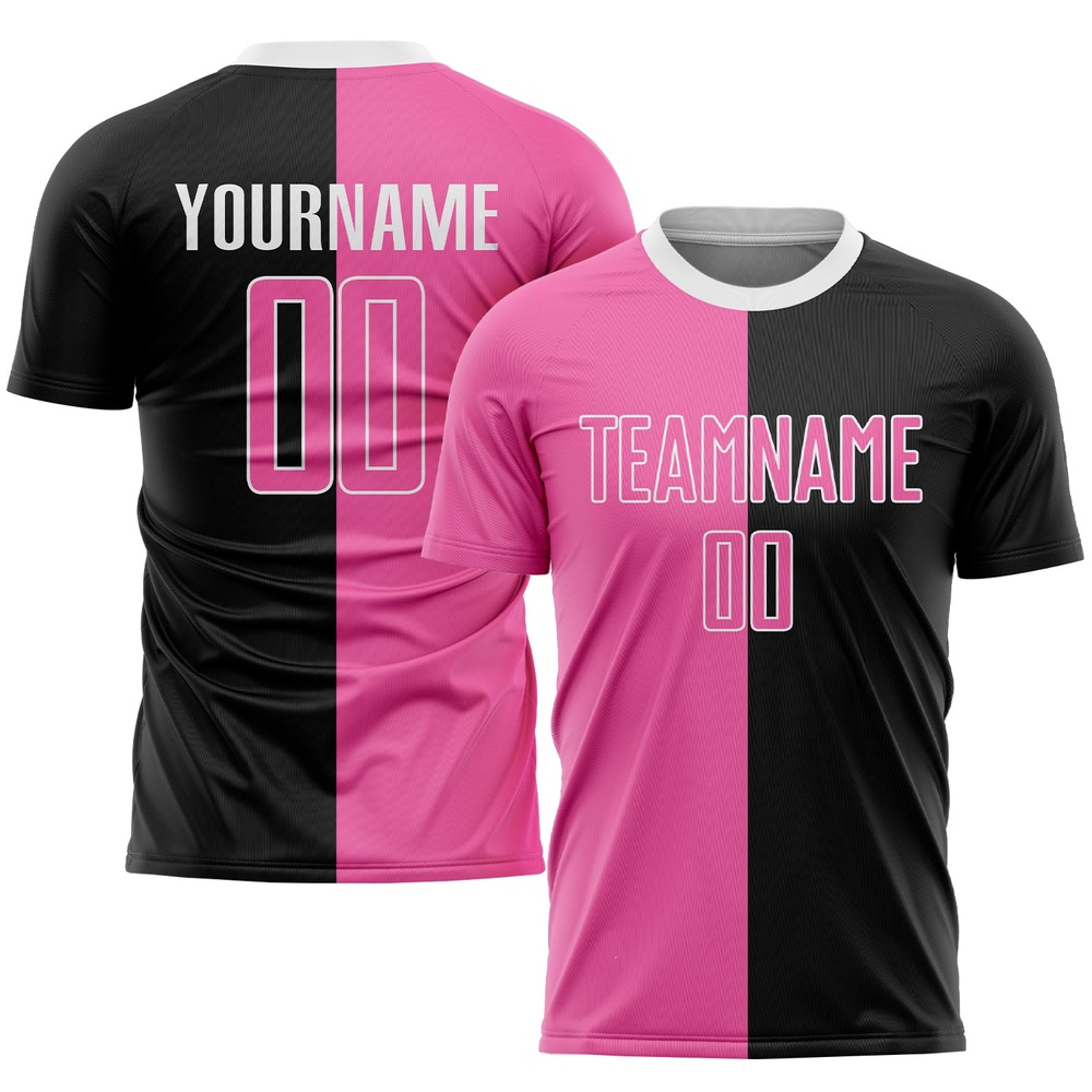 Black Pink White Sublimation Split Fashion Soccer Uniform Jersey, Custom Team Soccer Jersey Shirt