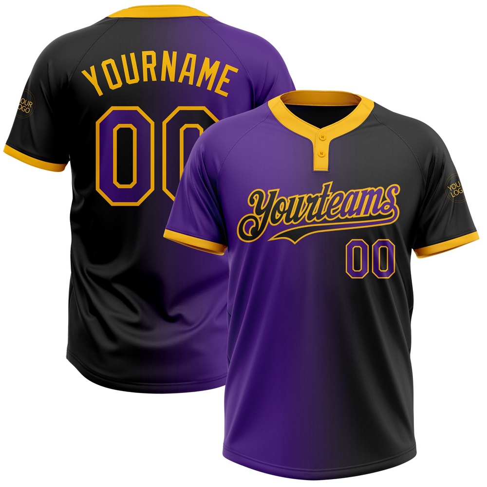 Black Purple Gold Gradient Fashion Two Button Unisex Softball Jersey, Custom Team Softball Jersey
