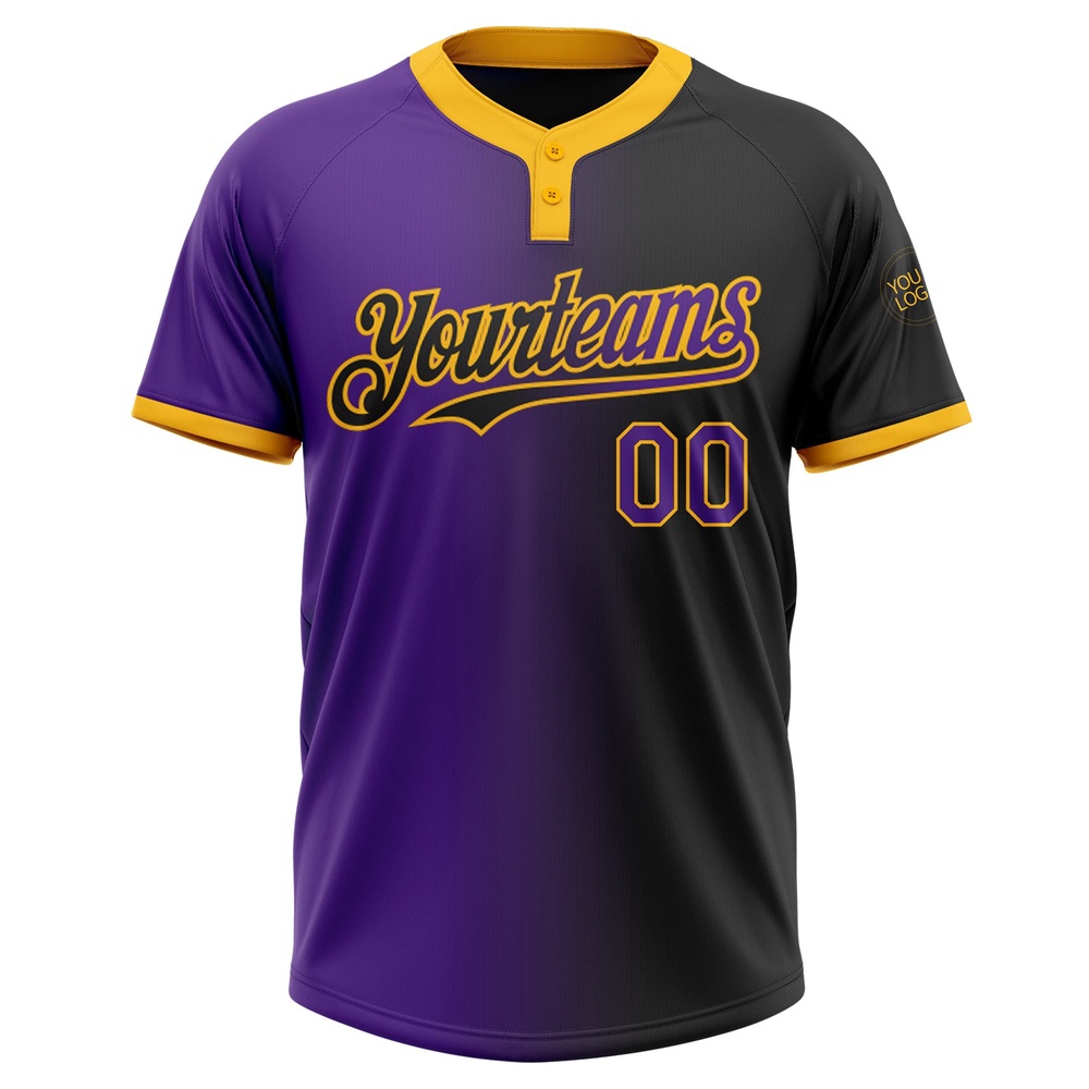 Black Purple Gold Gradient Fashion Two Button Unisex Softball Jersey, Custom Team Softball Jersey