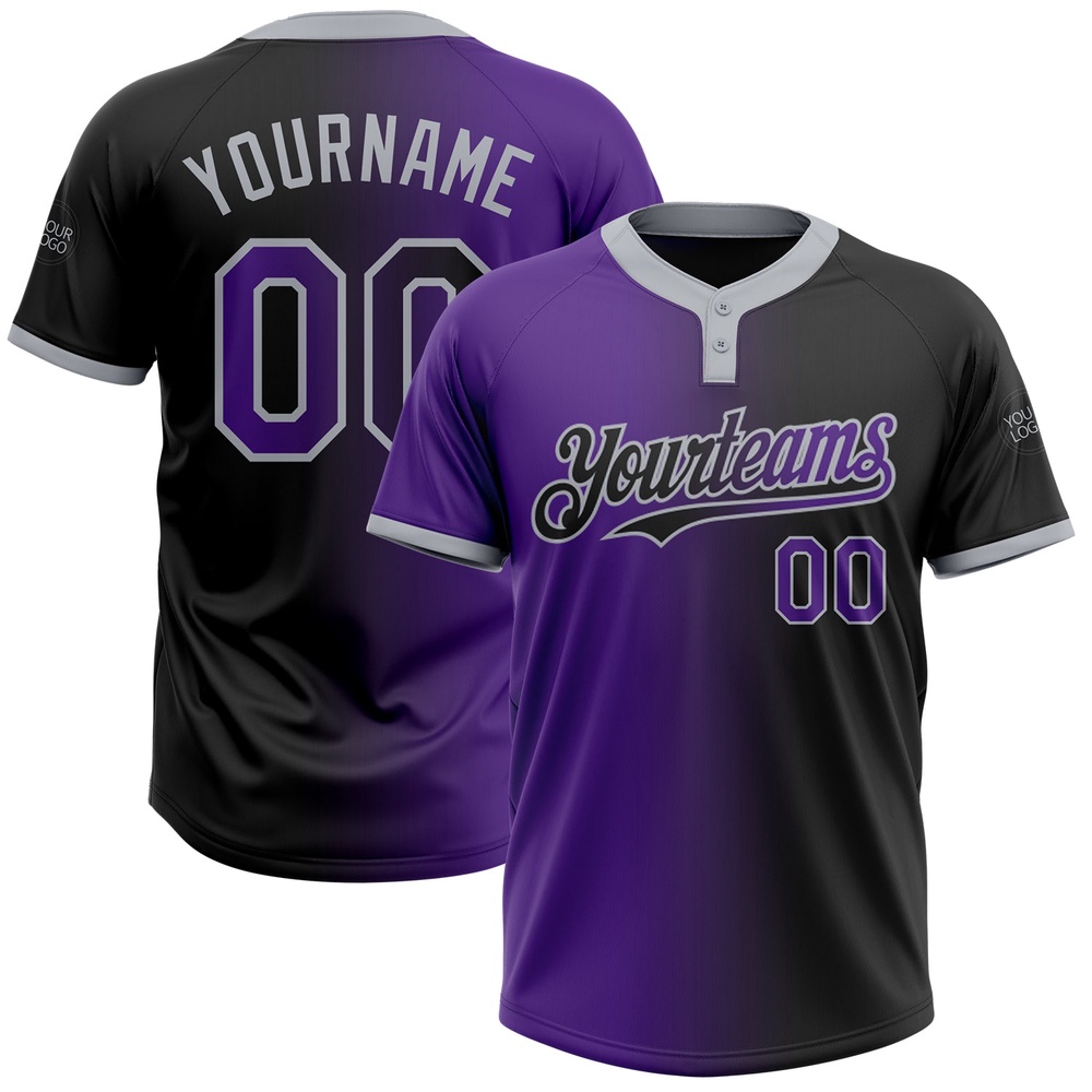 Black Purple Gray Gradient Fashion Two Button Unisex Softball Jersey, Custom Team Softball Jersey