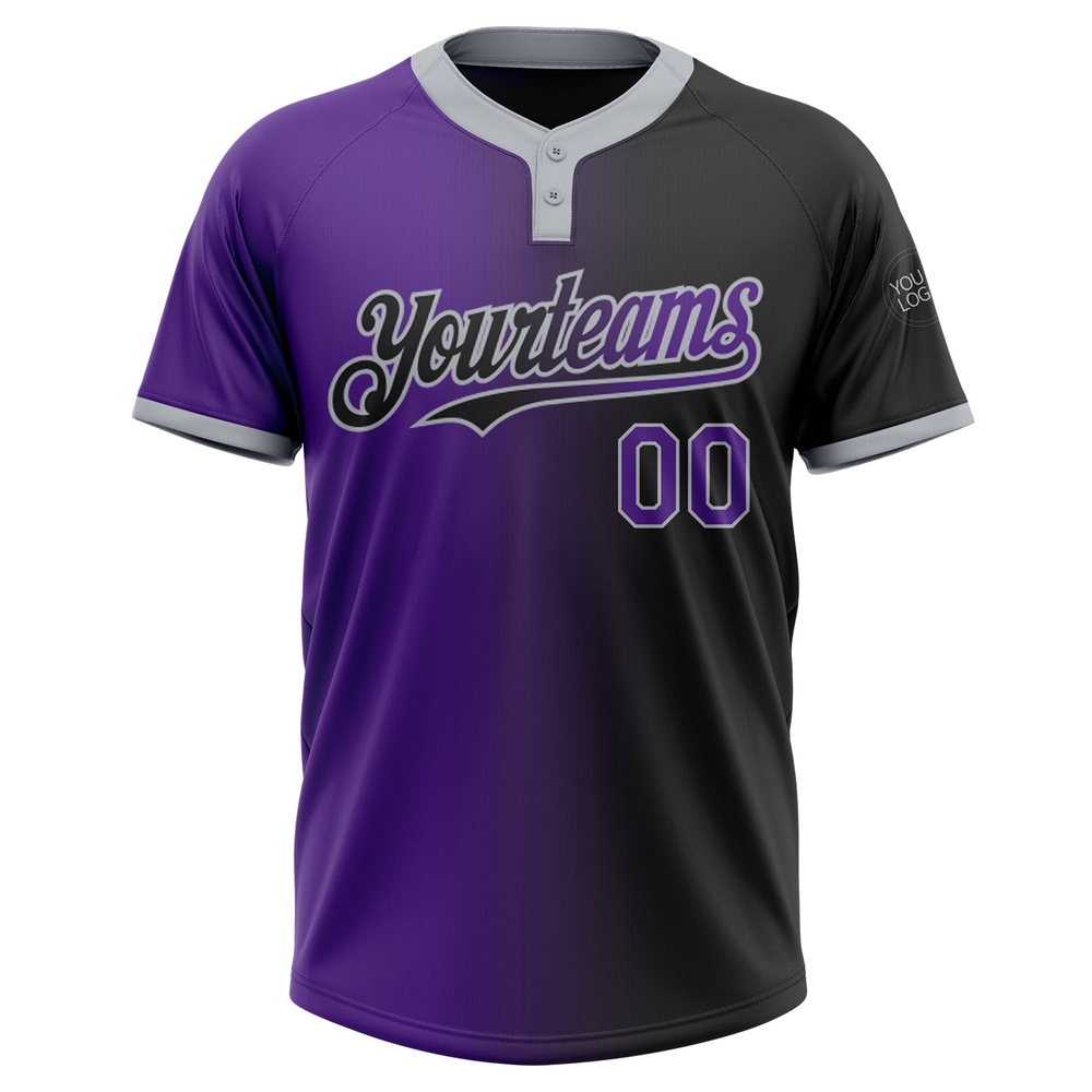 Black Purple Gray Gradient Fashion Two Button Unisex Softball Jersey, Custom Team Softball Jersey