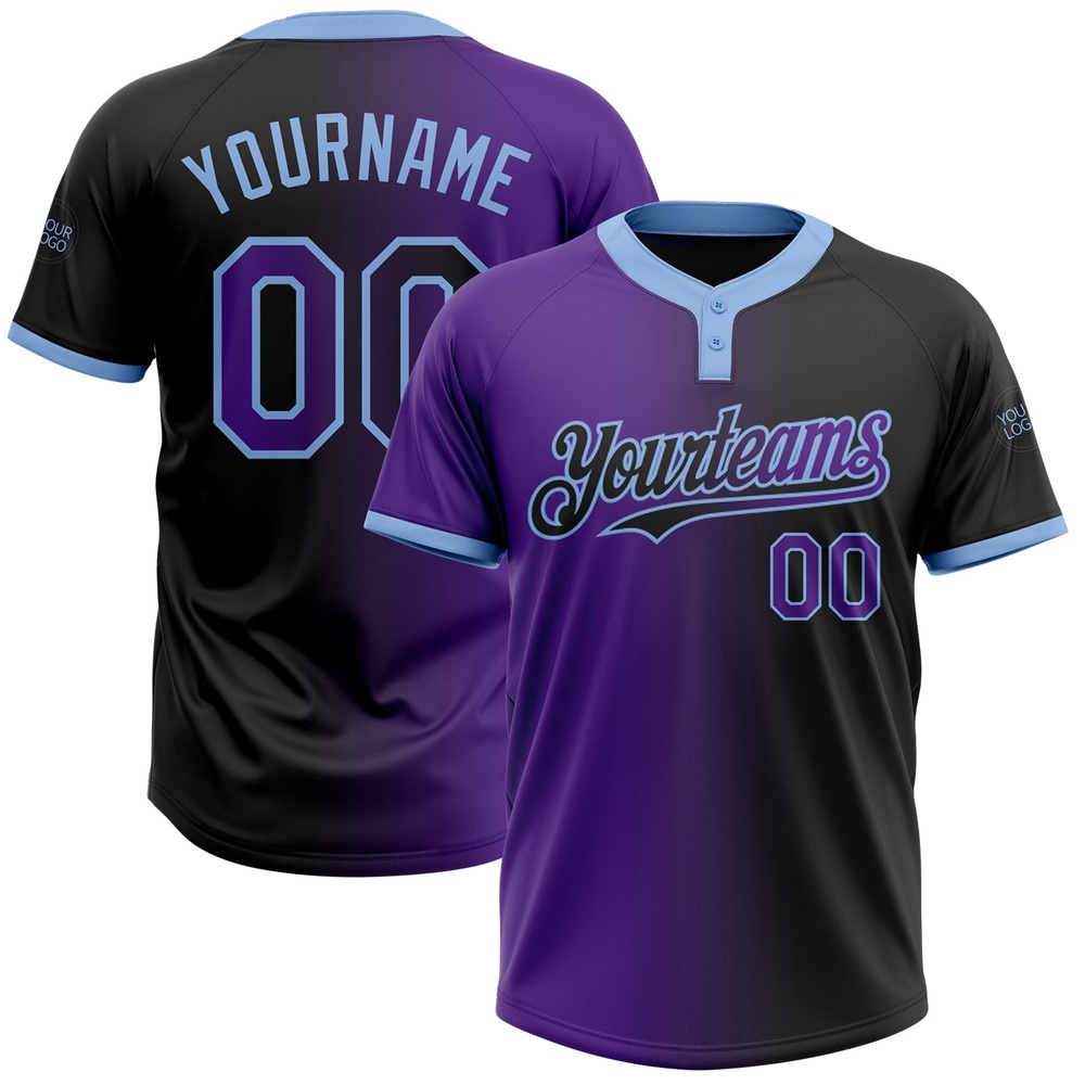 Black Purple Light Blue Gradient Fashion Two Button Unisex Softball Jersey, Custom Team Softball Jersey
