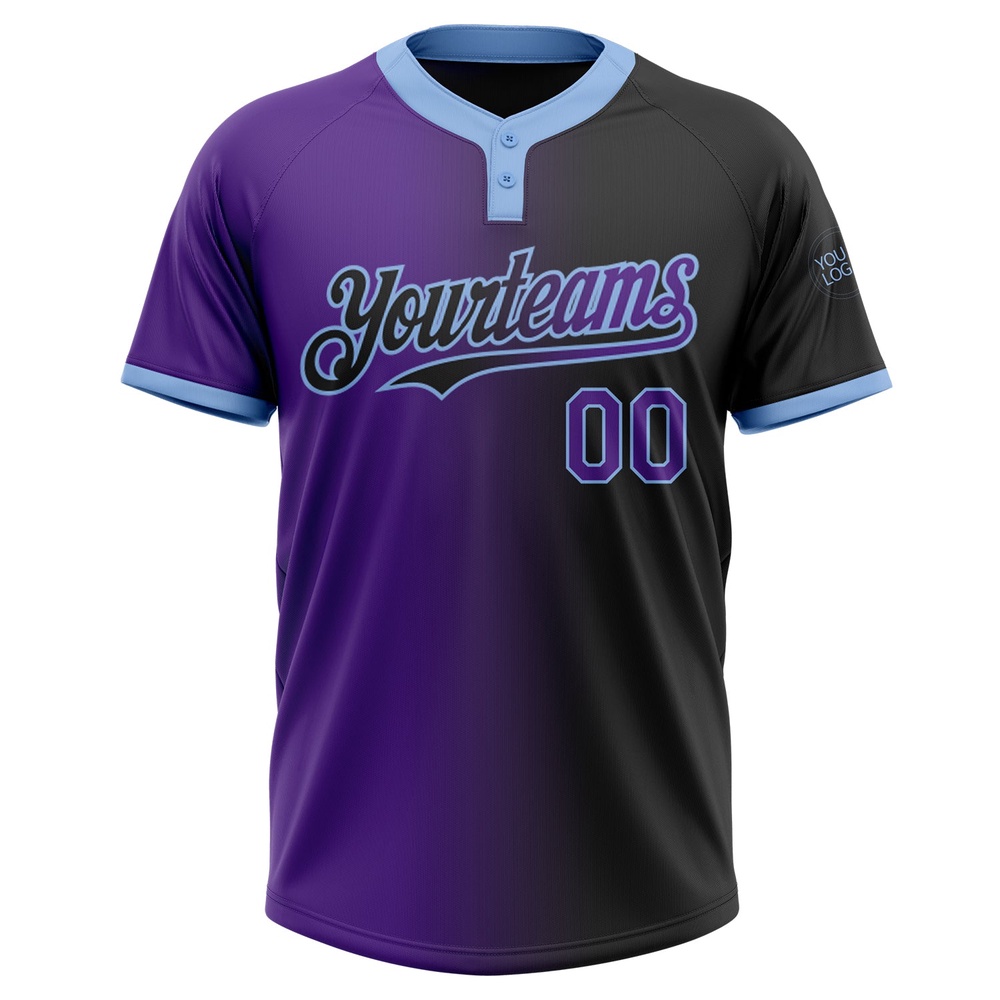Black Purple Light Blue Gradient Fashion Two Button Unisex Softball Jersey, Custom Team Softball Jersey