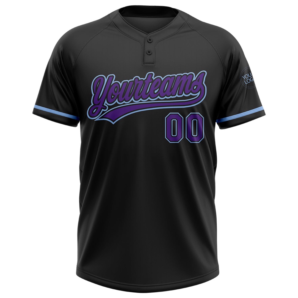 Black Purple Light Blue Two Button Unisex Softball Jersey, Custom Team Softball Jersey