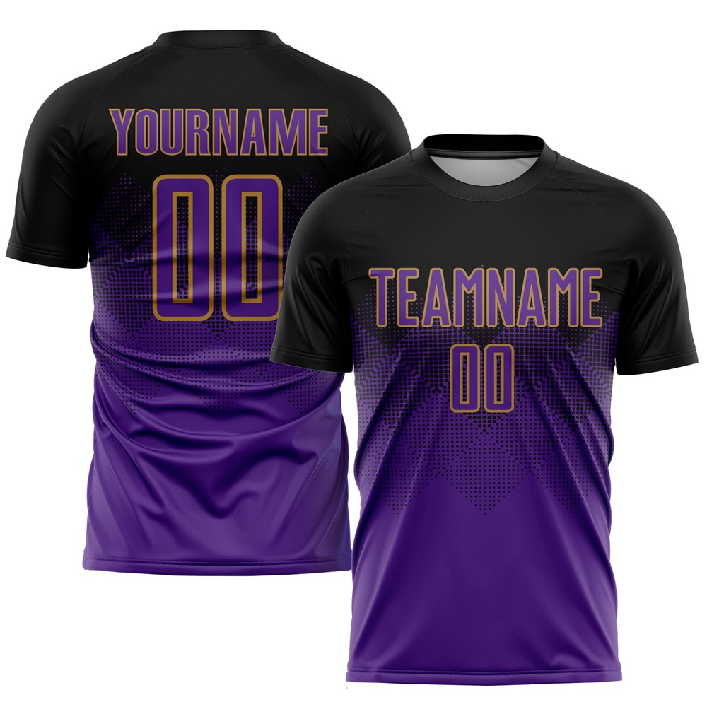 Black Purple Old Gold Sublimation Soccer Uniform Jersey, Custom Team Soccer Jersey Shirt