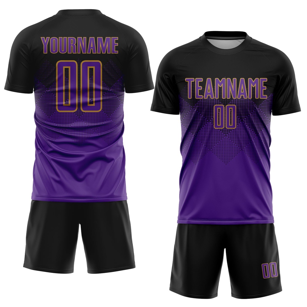 Black Purple Old Gold Sublimation Soccer Uniform Jersey, Custom Team Soccer Jersey Shirt