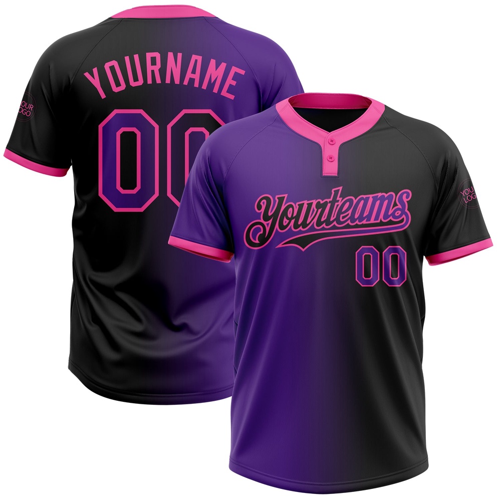 Black Purple Pink Gradient Fashion Two Button Unisex Softball Jersey, Custom Team Softball Jersey