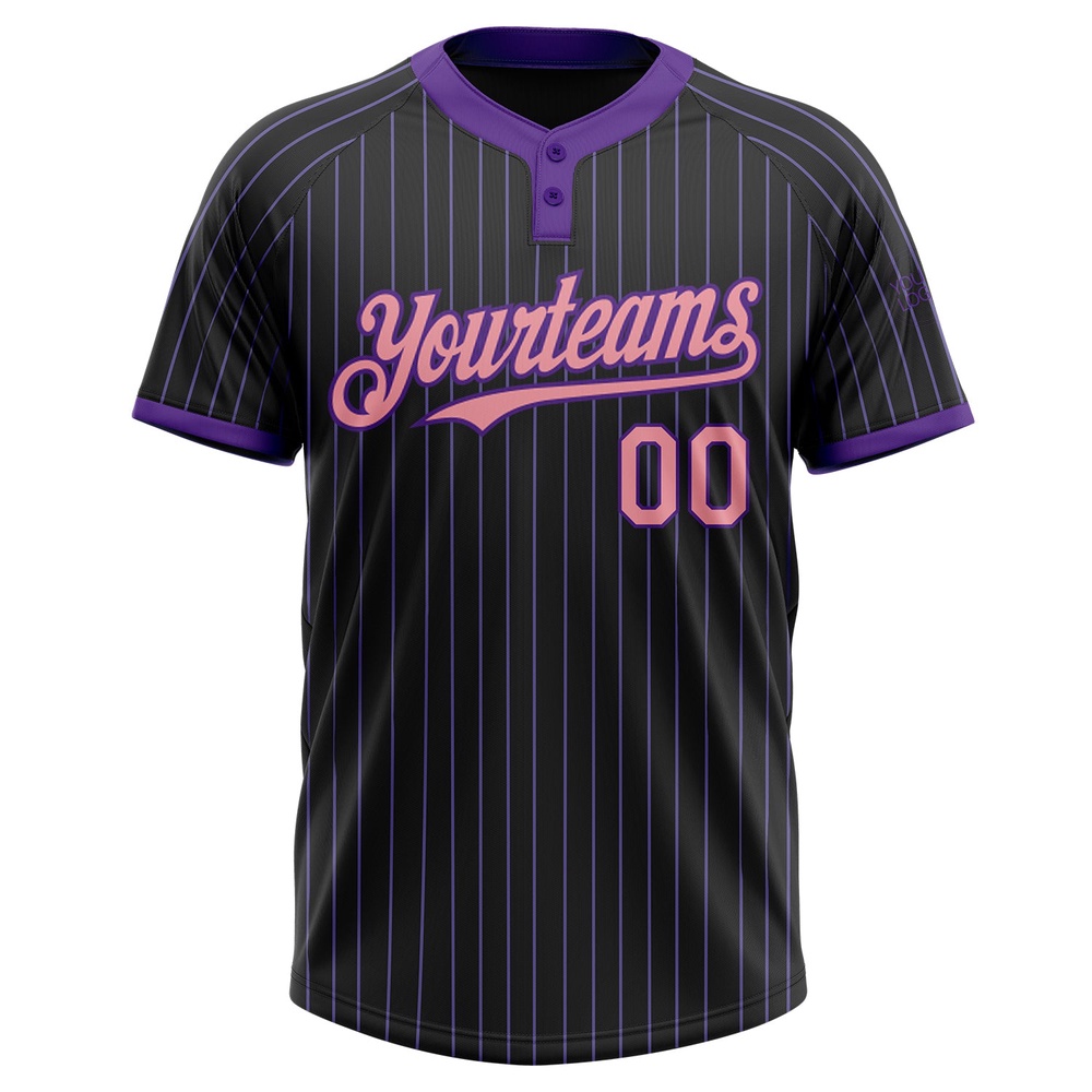 Black Purple Pinstripe Medium Pink Two Button Unisex Softball Jersey, Custom Team Softball Jersey