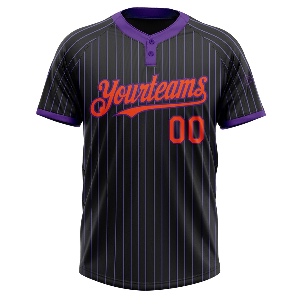 Black Purple Pinstripe Orange Two Button Unisex Softball Jersey, Custom Team Softball Jersey