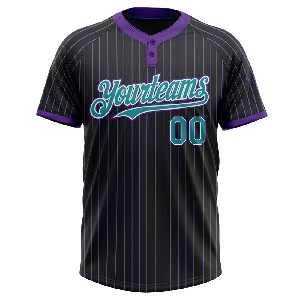 Black Purple Pinstripe Teal White Two Button Unisex Softball Jersey, Custom Team Softball Jersey