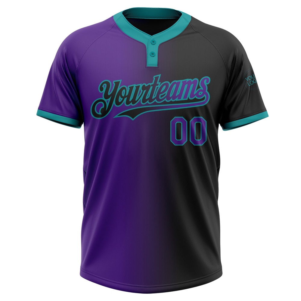 Black Purple Teal Gradient Fashion Two Button Unisex Softball Jersey, Custom Team Softball Jersey