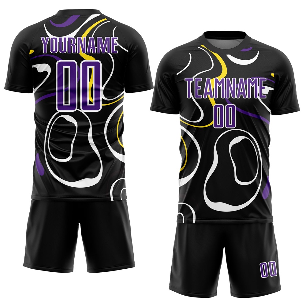 Black Purple White Fluid Shapes Sublimation Soccer Uniform Jersey, Custom Team Soccer Jersey Shirt Black Purple White Fluid Shapes Sublimation Soccer Uniform Jersey, Custom Team Soccer Jersey Shirt