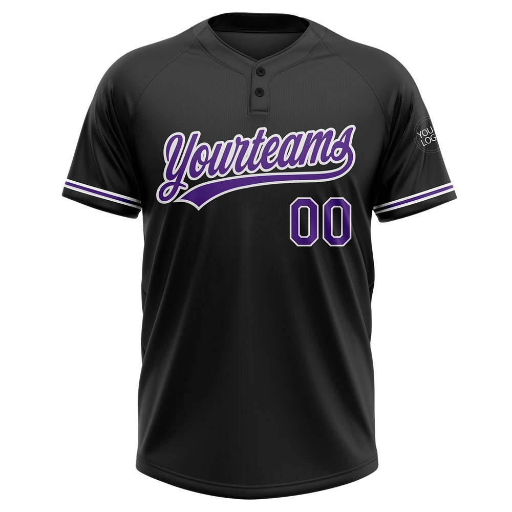 Black Purple White Two Button Unisex Softball Jersey, Custom Team Softball Jersey Black Purple White Two Button Unisex Softball Jersey, Custom Team Softball Jersey