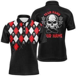 Black Red Argyle Pattern Bowling Skull Custom…