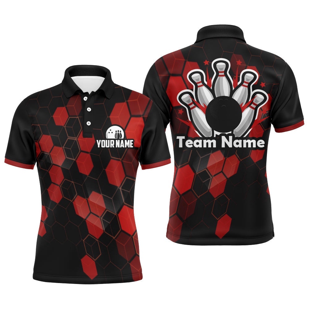 Black&Red Bowling Polo Shirt Men Bowling Team League Shirt Custom Bowling Polo Shirt, Personalized Bowling Team Shirt Black&Red Bowling Polo Shirt Men Bowling Team League Shirt Custom Bowling Polo Shirt, Personalized Bowling Team Shirt