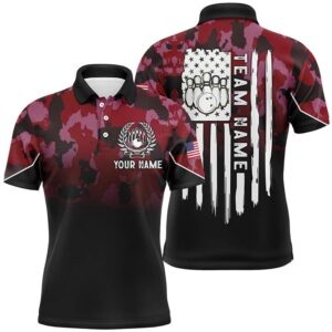 Black Red Camo Mens Polo Bowling Shirts…
