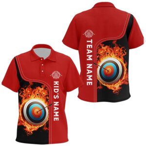 Black Red Flaming Target Archery Polo Shirts,…