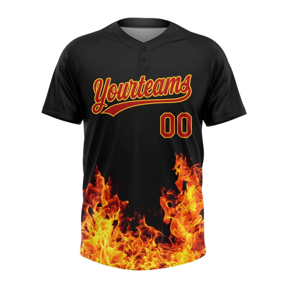 Black Red Gold 3D Pattern Design Flame Two Button Unisex Softball Jersey, Custom Team Softball Jersey Black Red Gold 3D Pattern Design Flame Two Button Unisex Softball Jersey, Custom Team Softball Jersey