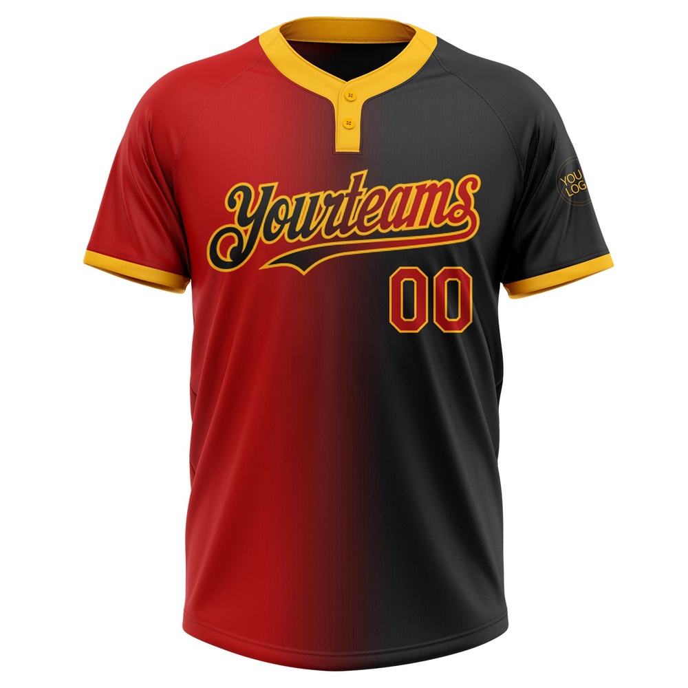 Black Red Gold Gradient Fashion Two Button Unisex Softball Jersey, Custom Team Softball Jersey Black Red Gold Gradient Fashion Two Button Unisex Softball Jersey, Custom Team Softball Jersey
