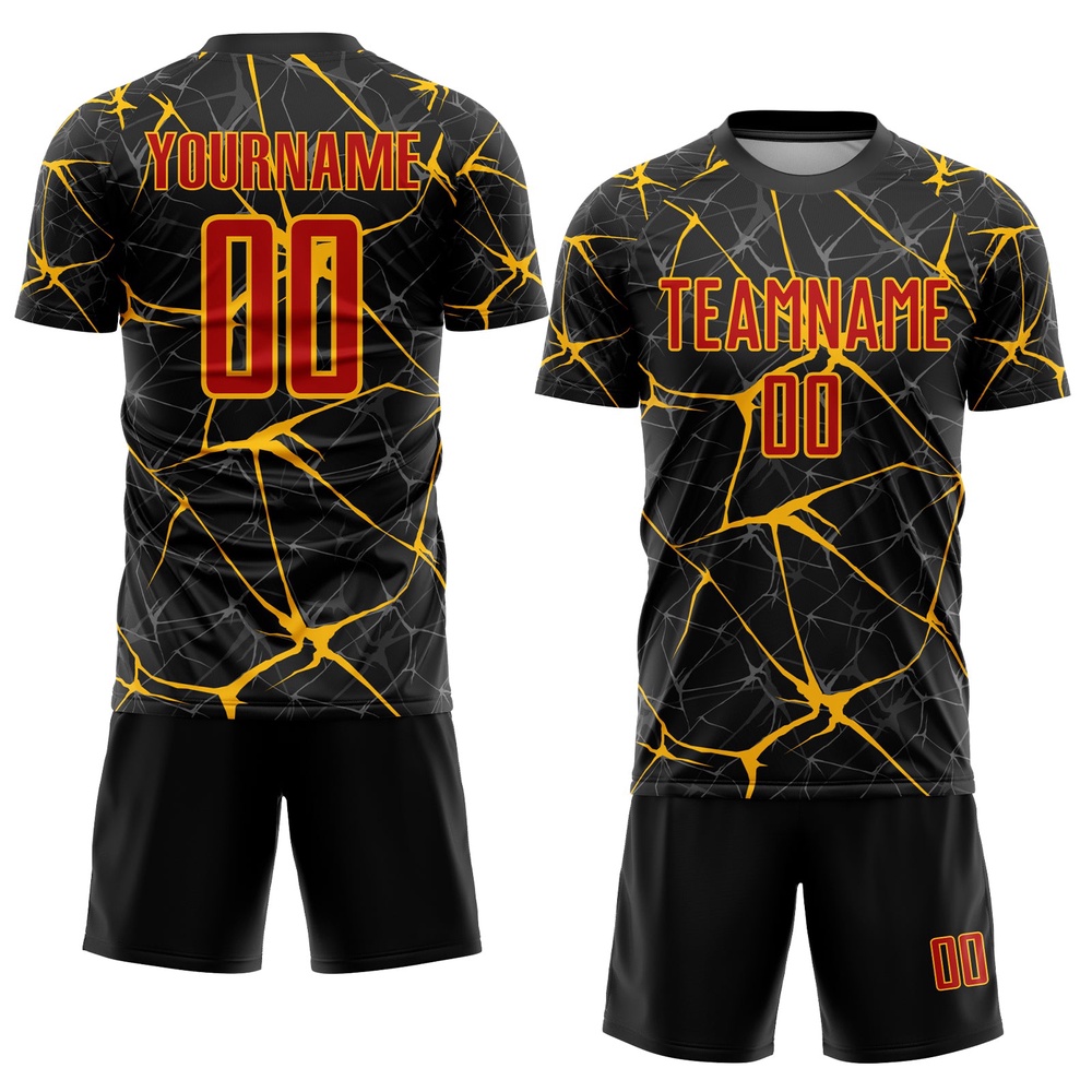 Black Red Gold Sublimation Soccer Uniform Jersey, Custom Team Soccer Jersey Shirt