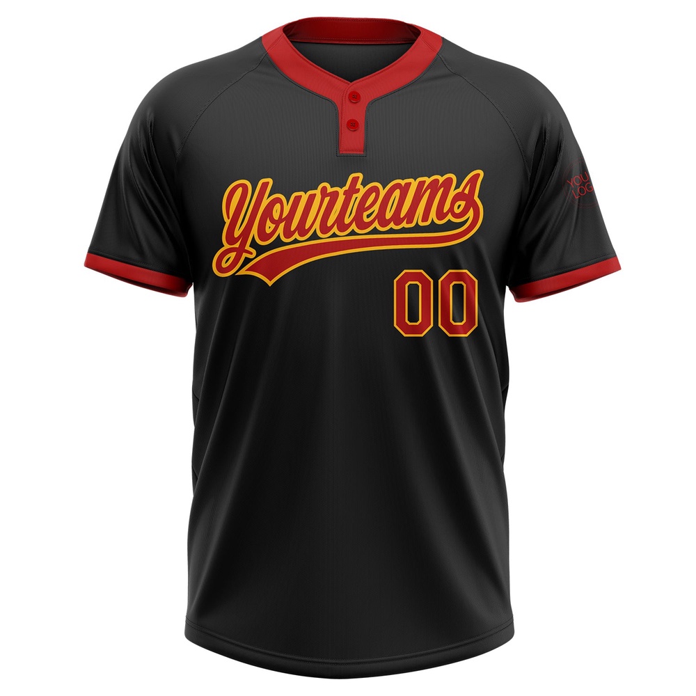 Black Red Gold Two Button Unisex Softball Jersey, Custom Team Softball Jersey Black Red Gold Two Button Unisex Softball Jersey, Custom Team Softball Jersey