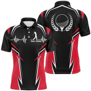 Black Red Men’s Personalized Heartbeat Golf Shirts…