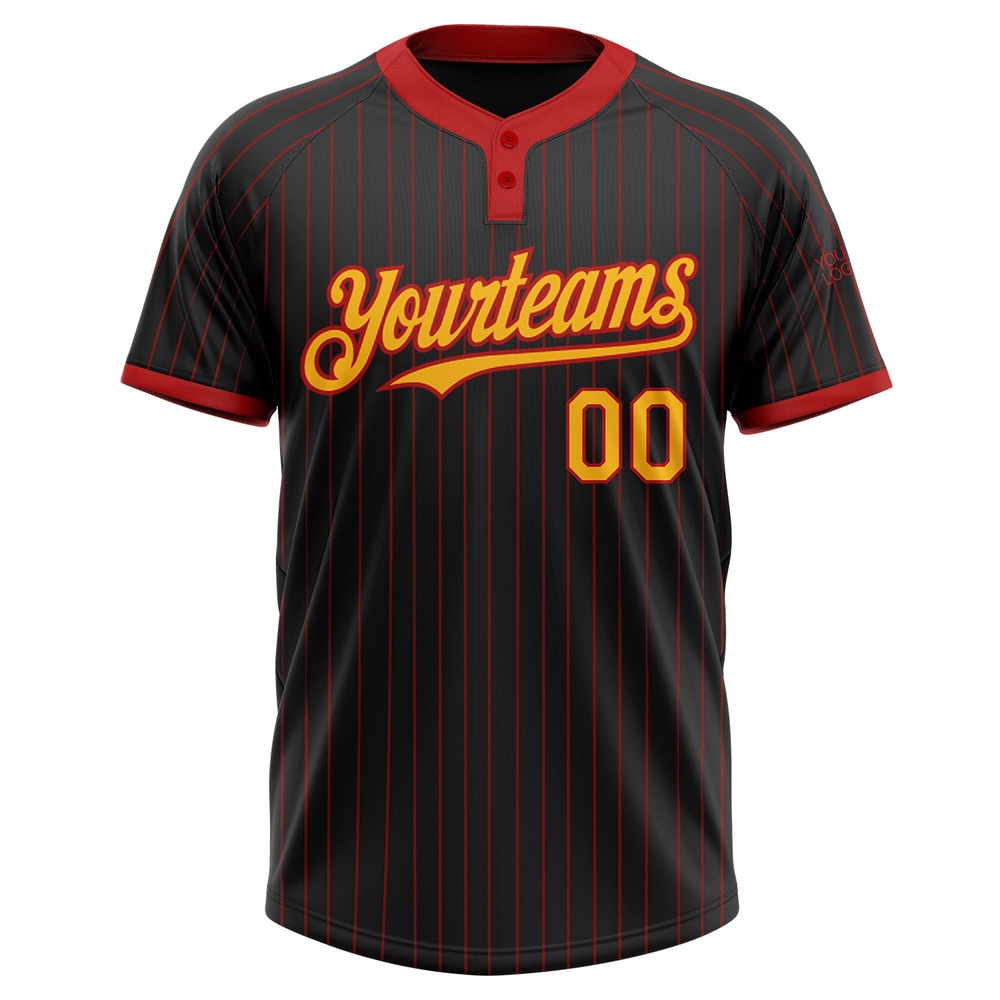 Black Red Pinstripe Gold Two Button Unisex Softball Jersey, Custom Team Softball Jersey Black Red Pinstripe Gold Two Button Unisex Softball Jersey, Custom Team Softball Jersey