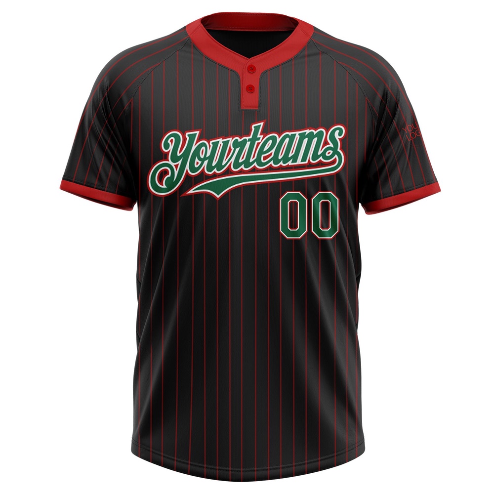 Black Red Pinstripe Kelly Green White Two Button Unisex Softball Jersey, Custom Team Softball Jersey Black Red Pinstripe Kelly Green White Two Button Unisex Softball Jersey, Custom Team Softball Jersey