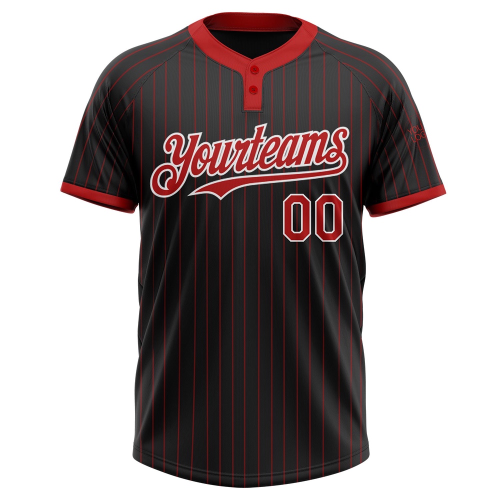Black Red Pinstripe White Two Button Unisex Softball Jersey, Custom Team Softball Jersey Black Red Pinstripe White Two Button Unisex Softball Jersey, Custom Team Softball Jersey