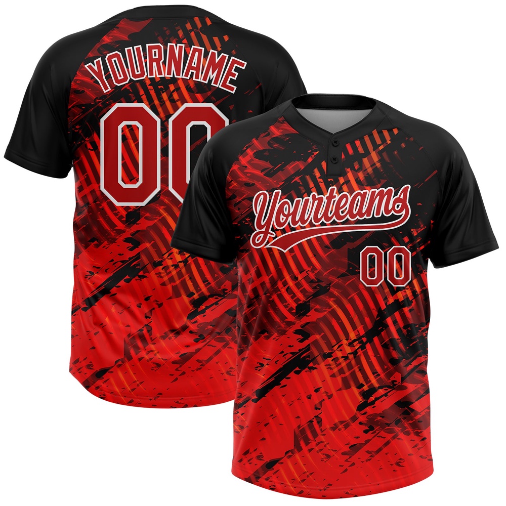 Black Red White 3D Pattern Two Button Unisex Softball Jersey, Custom Team Softball Jersey