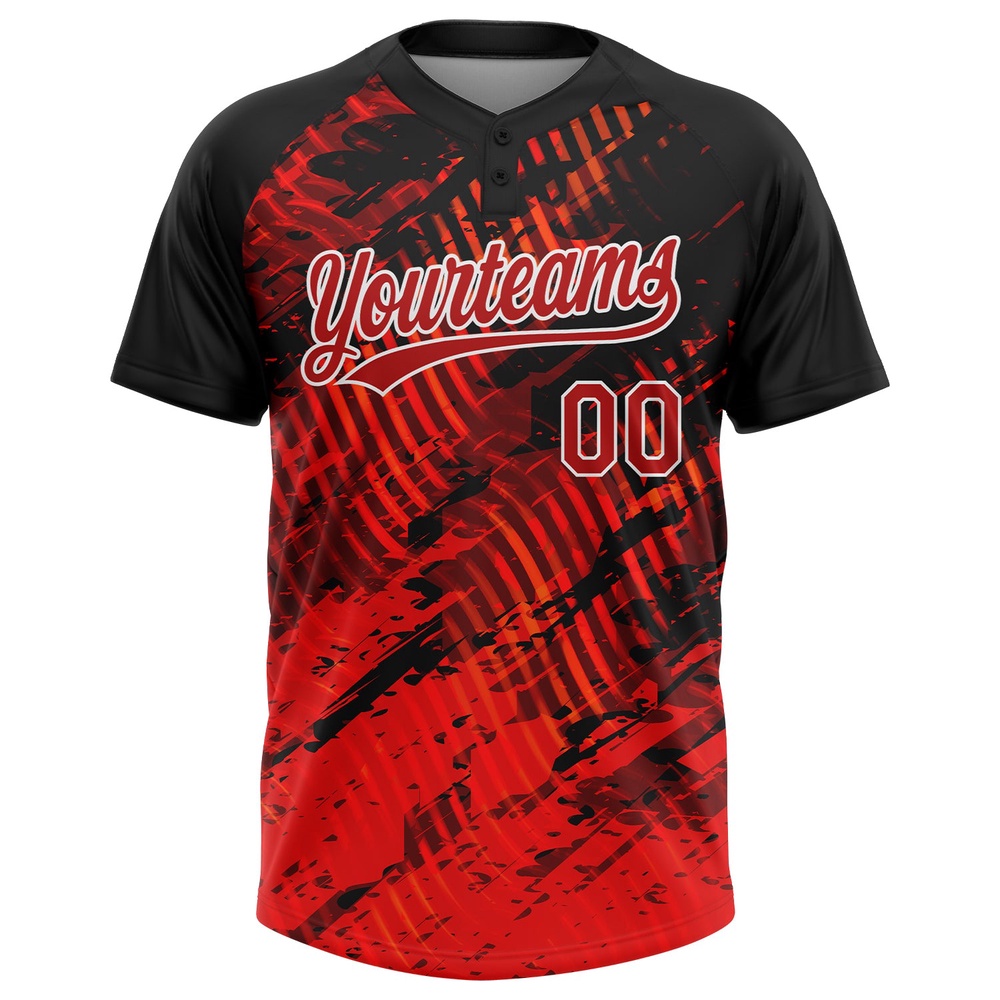 Black Red White 3D Pattern Two Button Unisex Softball Jersey, Custom Team Softball Jersey