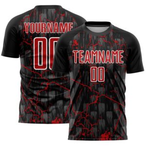 Black Red White Lightning Sublimation Soccer Uniform…
