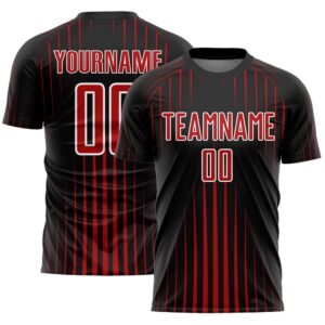 Black Red White Lines Sublimation Soccer Uniform…