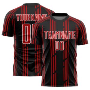 Black Red White Pinstripe Sublimation Soccer Uniform…