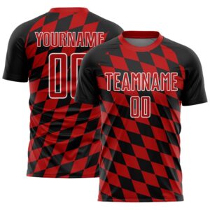 Black Red White Rhombus Print Sublimation Soccer…