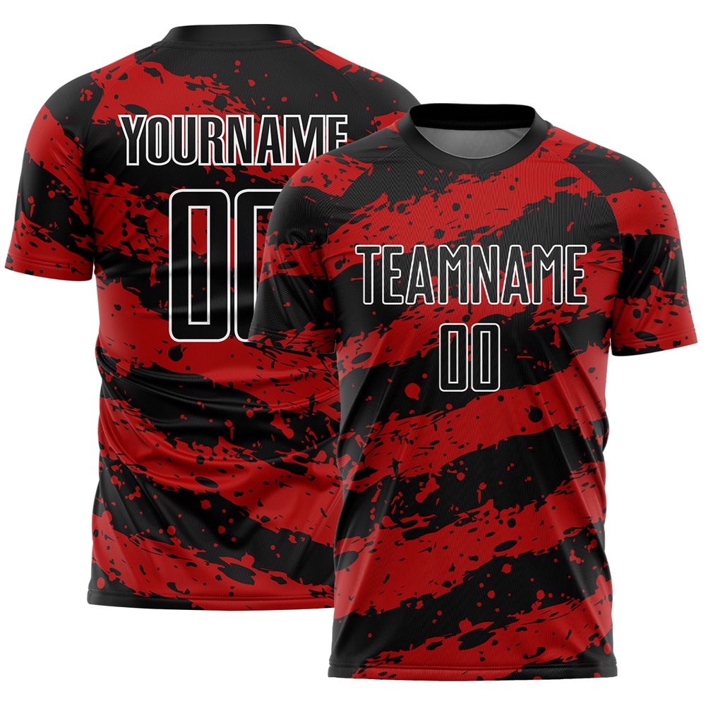 Black Red White Splash Sublimation Soccer Uniform Jersey, Custom Team Soccer Jersey Shirt