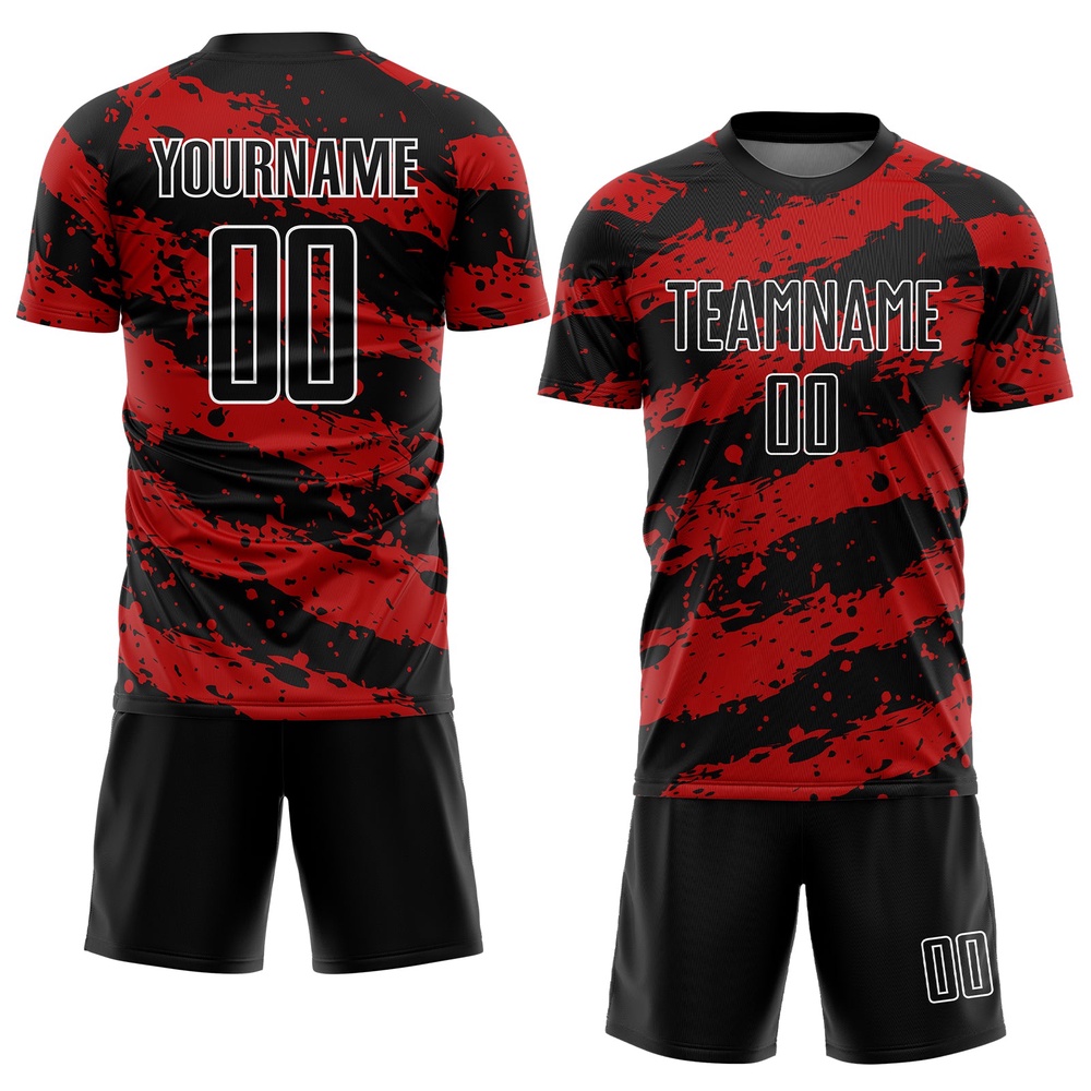Black Red White Splash Sublimation Soccer Uniform Jersey, Custom Team Soccer Jersey Shirt